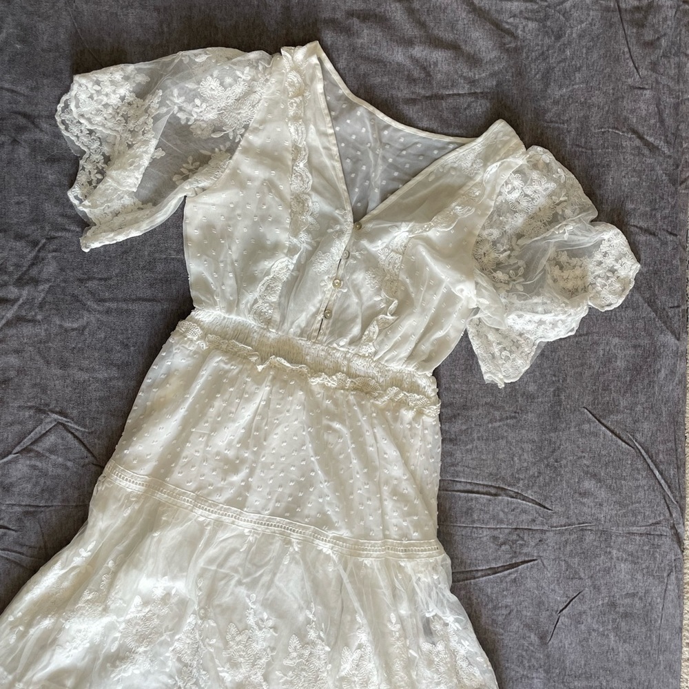 White Lace Cottage Core Maxi-dress